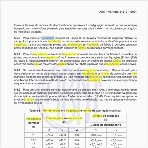 Quais são as ponderações em frequência e limites de aceitação?