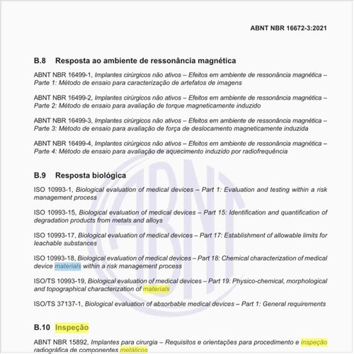 Quais são as normas que podem ser usadas para a inspeção dos materiais metálicos absorvíveis?