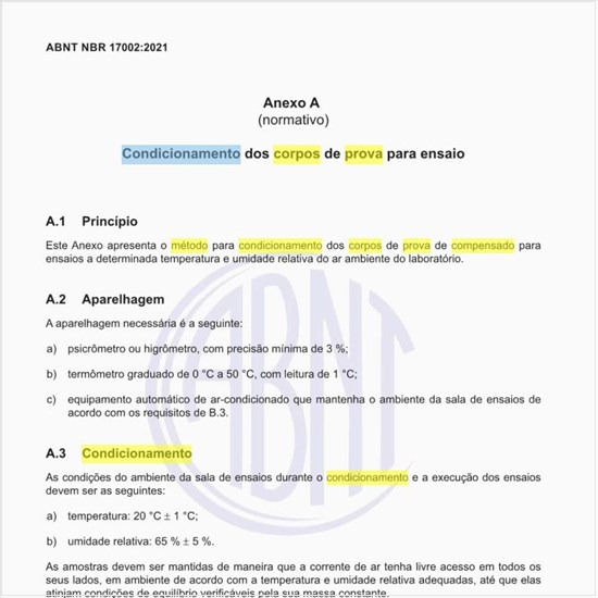 Qual é o método para condicionamento dos corpos de prova de compensado para os ensaios?