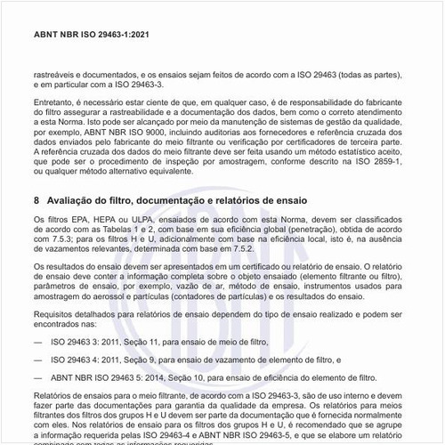 Como deve ser feita a avaliação do filtro, a documentação e os relatórios de ensaio?