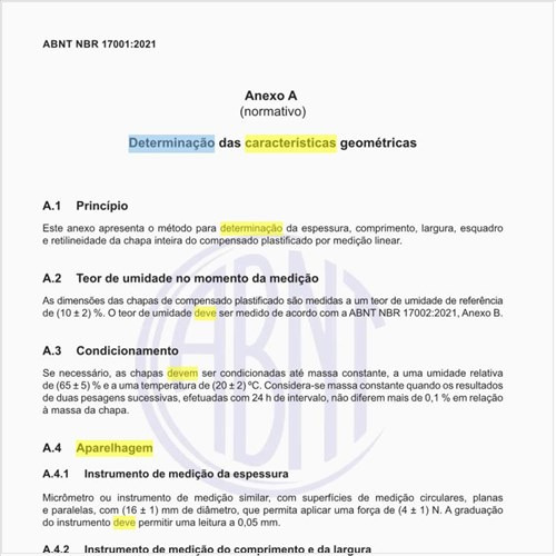 Qual deve ser a aparelhagem para a determinação das características geométricas?