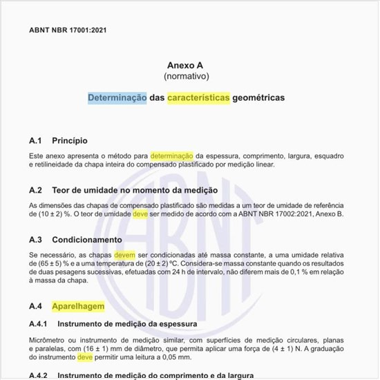 Qual deve ser a aparelhagem para a determinação das características geométricas?