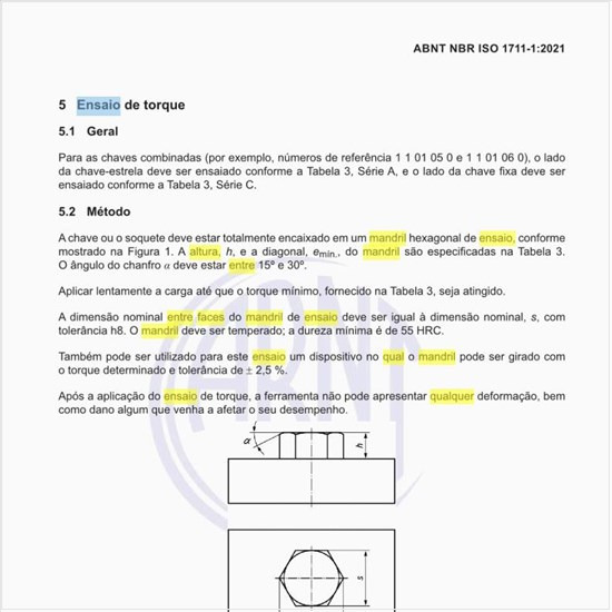 Qual é a altura do mandril de ensaio, distância entre faces e diagonal?