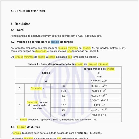 Quais são os torques mínimos de ensaio a serem aplicados?