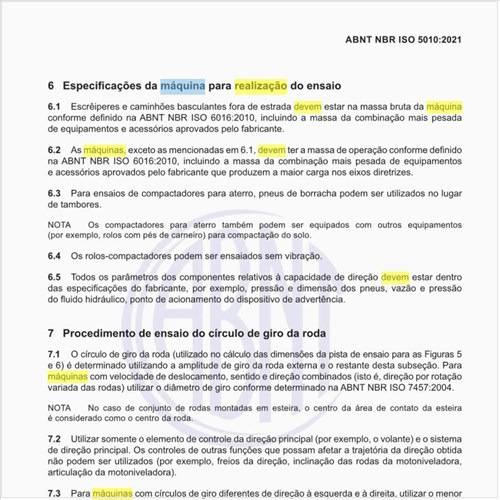 Quais devem ser as especificações da máquina para realização do ensaio?