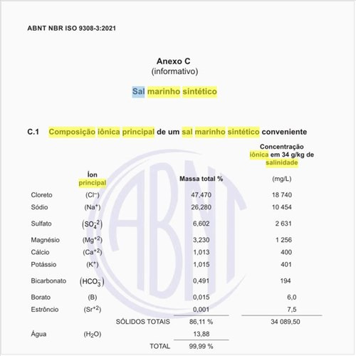 Qual é a composição iônica principal de um sal marinho sintético conveniente?