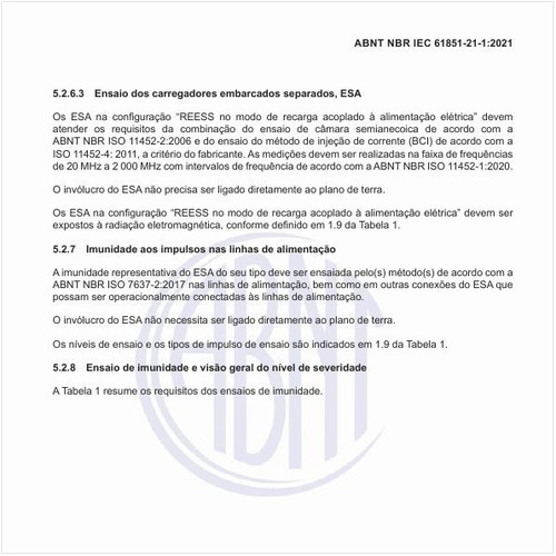 Qual seria o ensaio dos carregadores embarcados separados, ESA?