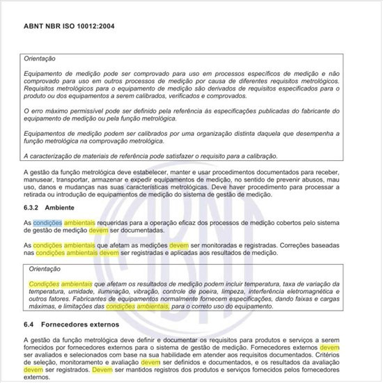 Quais devem ser as condições ambientais requeridas?