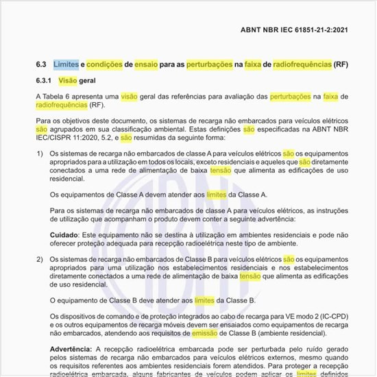 Quais são os limites e as condições de ensaio para as perturbações na faixa de radiofrequências (RF)?