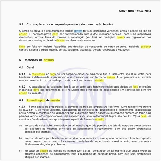 Qual deve ser a aparelhagem de ensaio para resistência ao fogo de sala-cofre?