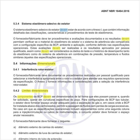 Quais devem ser os limites dimensionais dos componentes da BCP?