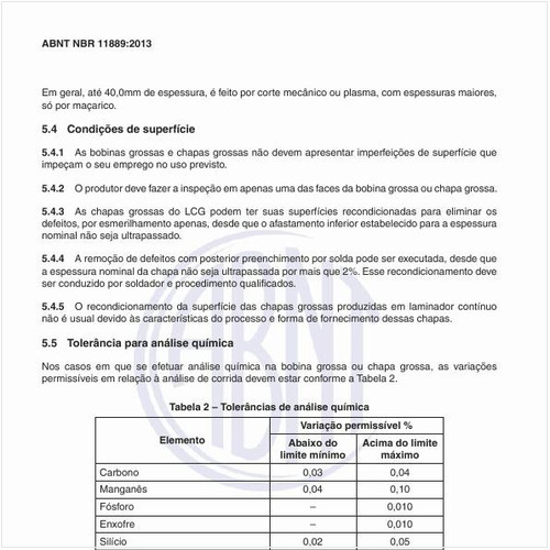 Qual é a tolerância para análise química?