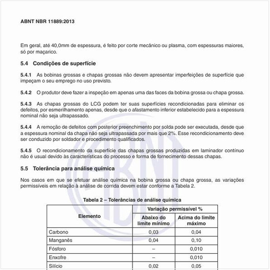 Qual é a tolerância para análise química?
