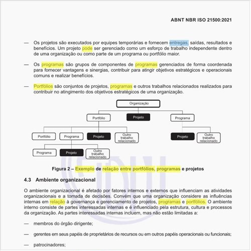 Como pode ser representado um exemplo de relação entre portfólios, programas e projetos?