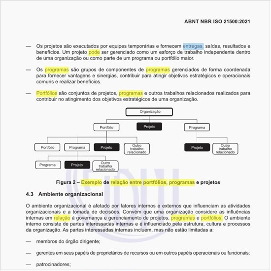 Como pode ser representado um exemplo de relação entre portfólios, programas e projetos?