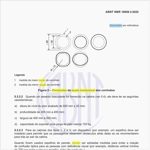 Quais devem ser as dimensões da seção transversal dos corrimãos?