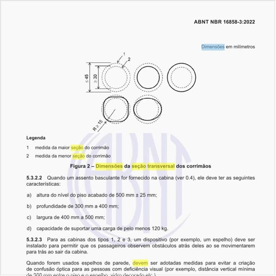 Quais devem ser as dimensões da seção transversal dos corrimãos?