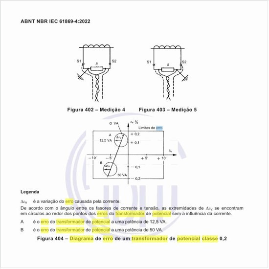 Qual é o diagrama de erro de um transformador de potencial classe 0,2?