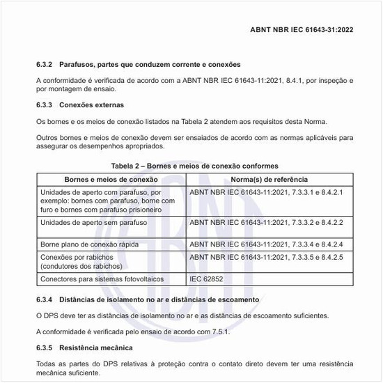 Quais devem ser os bornes e os meios de conexão conformes?