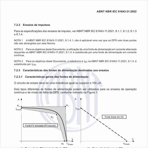 Quais são as especificações para os ensaios de impulsos?