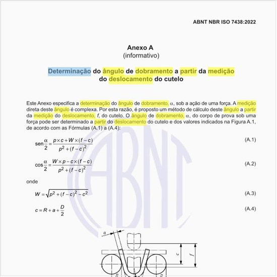Como se executa a determinação do ângulo de dobramento a partir da medição do deslocamento do cutelo?