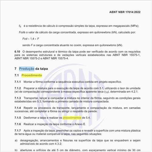 Como deve ser o procedimento para a produção da taipa?