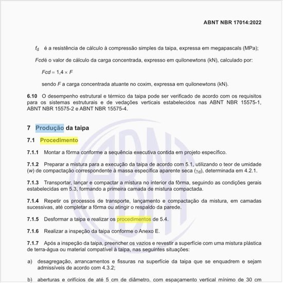 Como deve ser o procedimento para a produção da taipa?