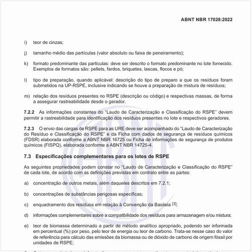 Quais são as especificações complementares para os lotes de RSPE?