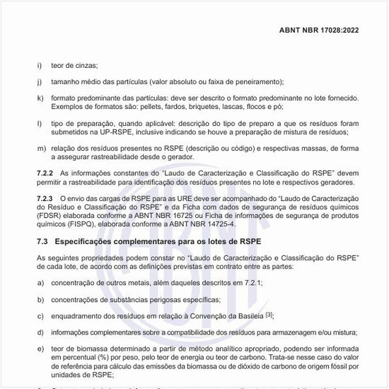 Quais são as especificações complementares para os lotes de RSPE?