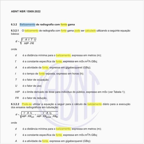 Como pode ser calculado o balizamento de radiografia com fonte gama?