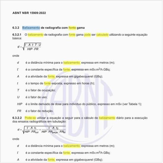 Como pode ser calculado o balizamento de radiografia com fonte gama?
