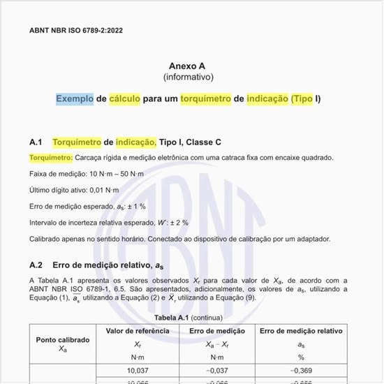 Qual é o exemplo de cálculo para um torquímetro de indicação (Tipo I)?