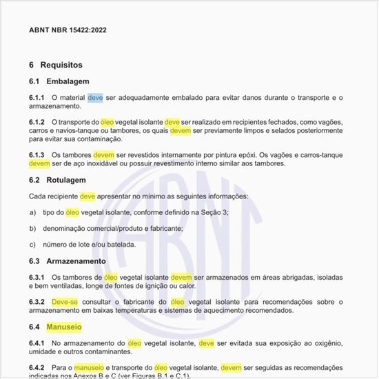 Como deve ser feito o manuseio do óleo vegetal?