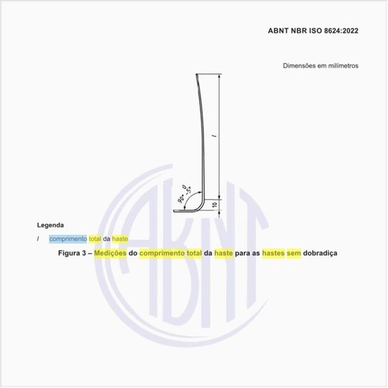 Quais as medições a serem feitas do comprimento total da haste para as hastes sem dobradiça?