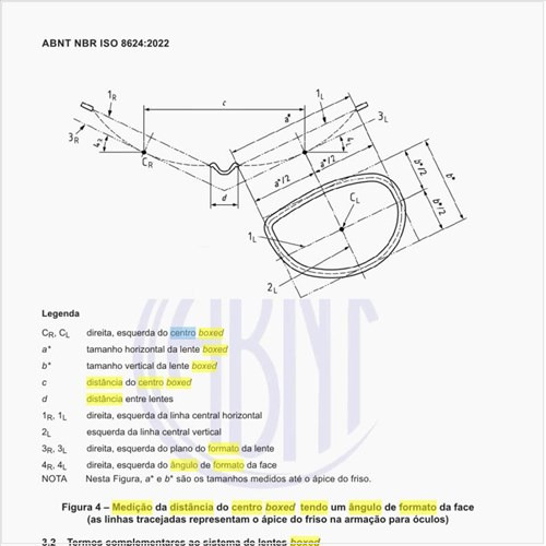 Como deve ser feita a medição da distância do centro boxed tendo um ângulo de formato da face?