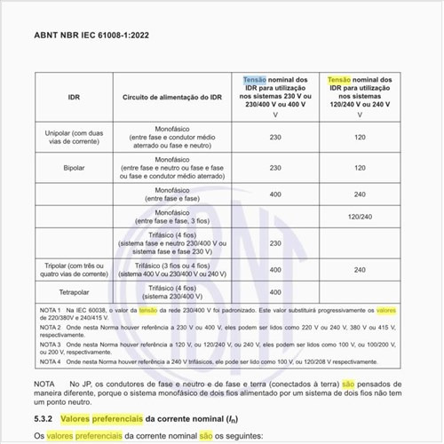 Quais são os valores preferenciais da tensão nominal?