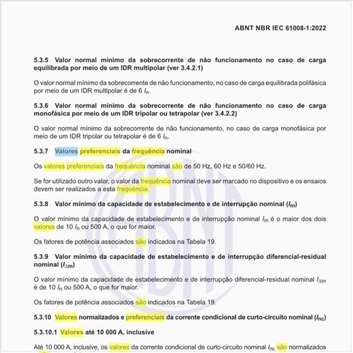 Quais são os valores preferenciais da frequência nominal?
