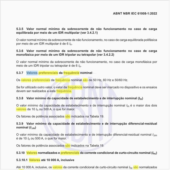 Quais são os valores preferenciais da frequência nominal?