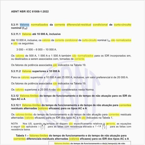 Quais são os valores normalizados da corrente diferencial-residual condicional de curto-circuito nominal?
