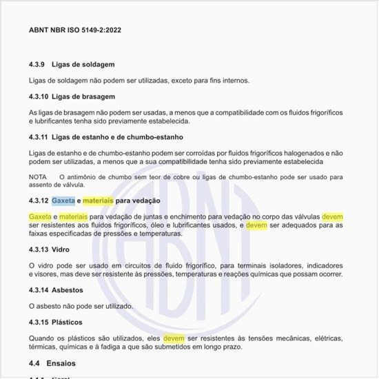 Como devem ser fabricados a gaxeta e os materiais para a vedação?