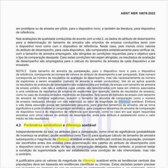 Quais devem ser os parâmetros estatísticos e a diferença aceitável?