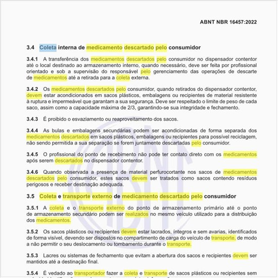 Como devem ser realizados a coleta e o transporte externo de medicamento descartado pelo consumidor?