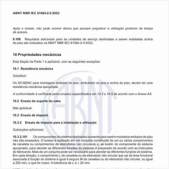 Como deve ser feito o ensaio de impacto para a instalação e utilização?