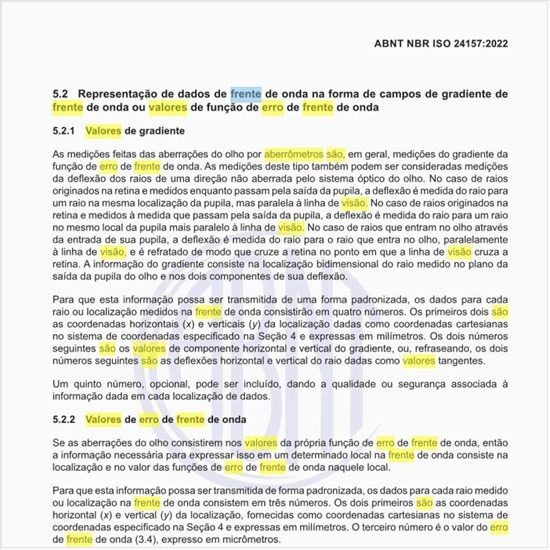 Quais são os valores de erro de frente de onda?