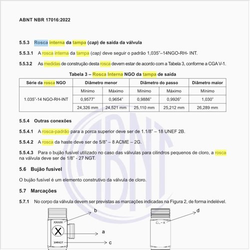 Quais são as medidas da rosca interna da tampa (cap)?