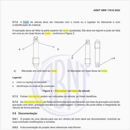 Quais devem ser as marcações na haste das válvulas?