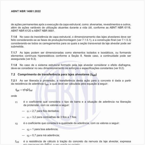 Qual é o comprimento de transferência para lajes alveolares?
