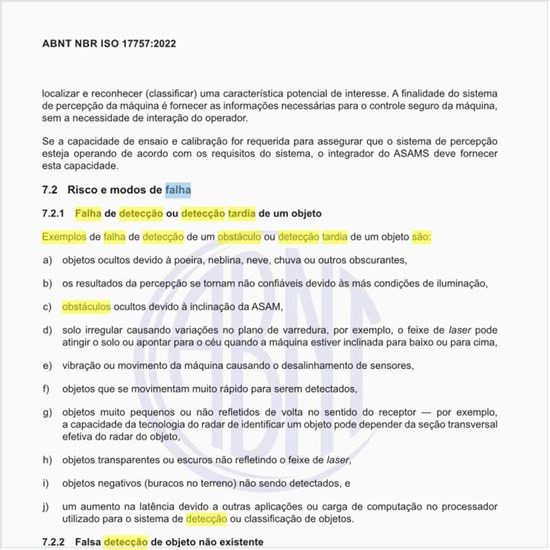 Quais são os exemplos de falha de detecção de um obstáculo ou detecção tardia de um objeto?
