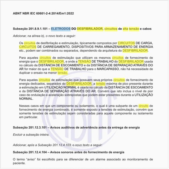 Quais são as especificações dos eletrodos do desfibrilador, dos circuitos de alta tensão e dos cabos?