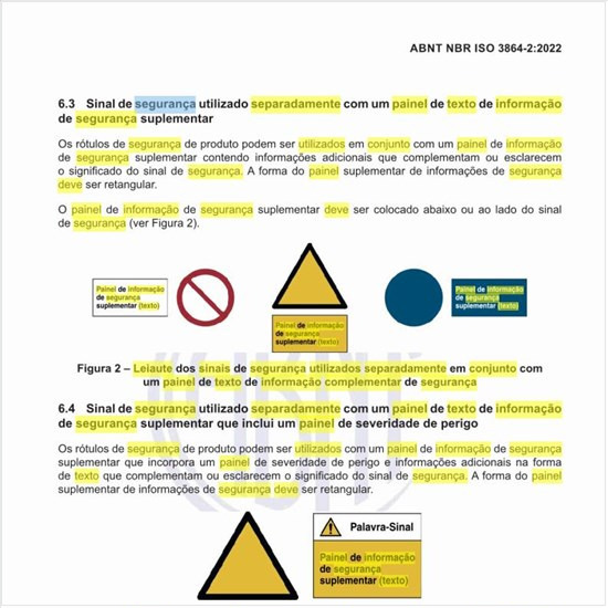 Como deve ser o leiaute dos sinais de segurança utilizados separadamente em conjunto com um painel de texto de informação complementar de segurança?